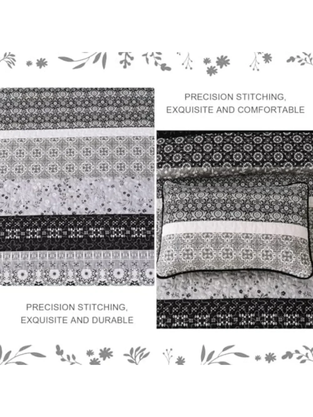 Stylish King Quilt Bedding Set - 3-Piece Black & Grey Striped Bedspread